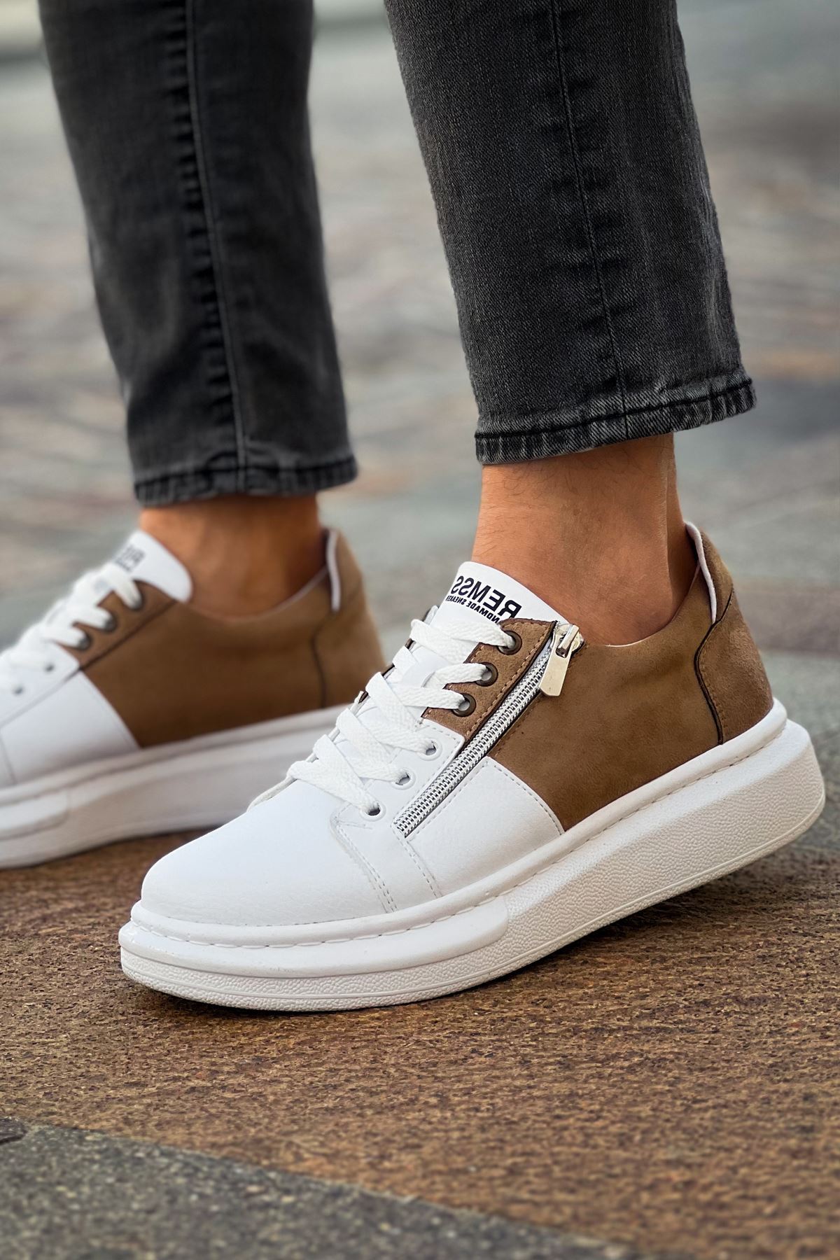 RS601 - Lüx Süet Erkek Ayakkabı Beyaz/Vızon