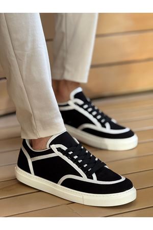 CH2505 - Keten Erkek Ayakkabı SİYAH - BEYAZ